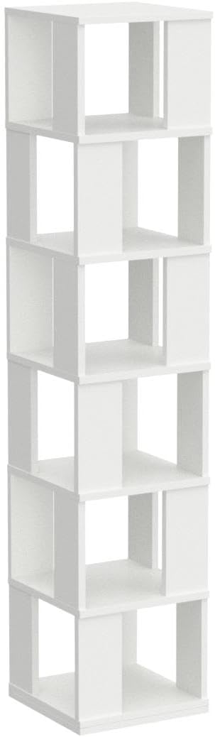 6 Tier Wooden Bookcase Corner Tall Book Shelf Modern 360° Rotating Storage Display Rack Floor