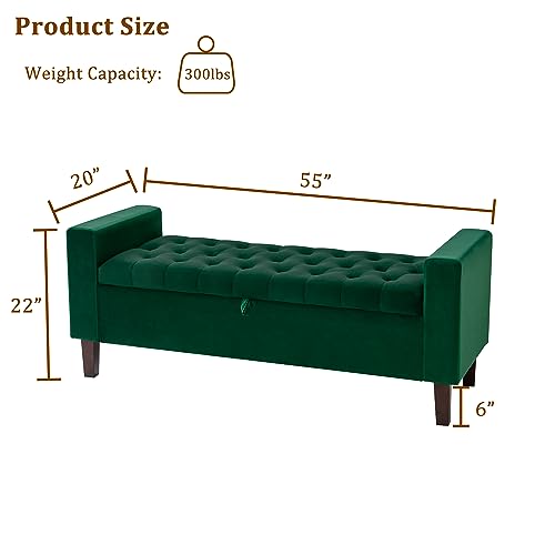 Upholstered Storage Ottoman, Button-Tufted Entryway Bench with Solid Wood Legs