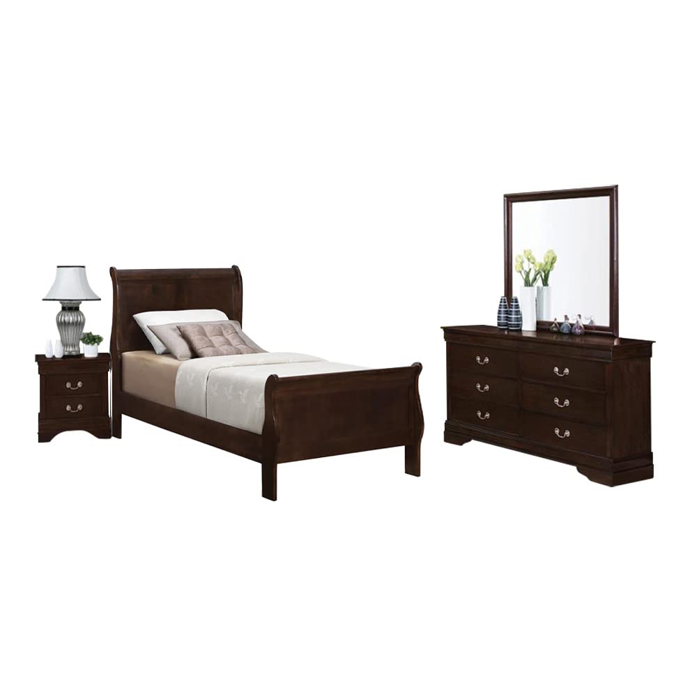 Louis Philippe 4-piece Bedroom Set Twin Size Traditional Wooden Sleigh Bed Frame