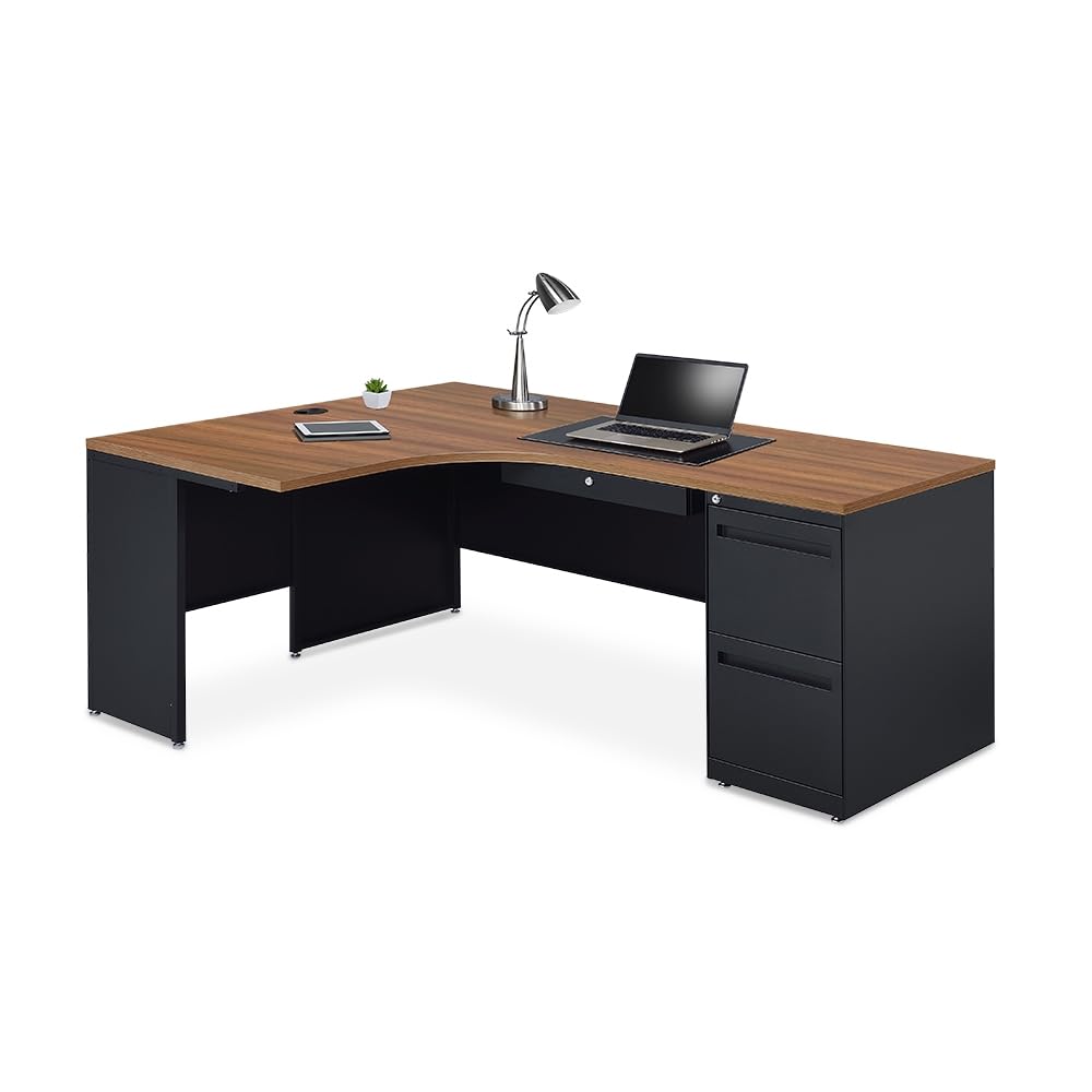 L Shaped Computer Desk with 2-Drawer Pedestal and Left Return Ergonomic