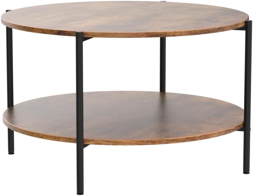 Round Coffee Table, 32.6" Small Coffee Table with Open Storage Shelf