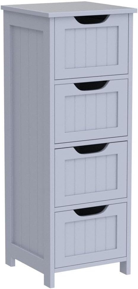 Bathroom Floor Cabinet, Wooden Side Storage Organizer, 4 Drawers Free-Standing Cabinet for