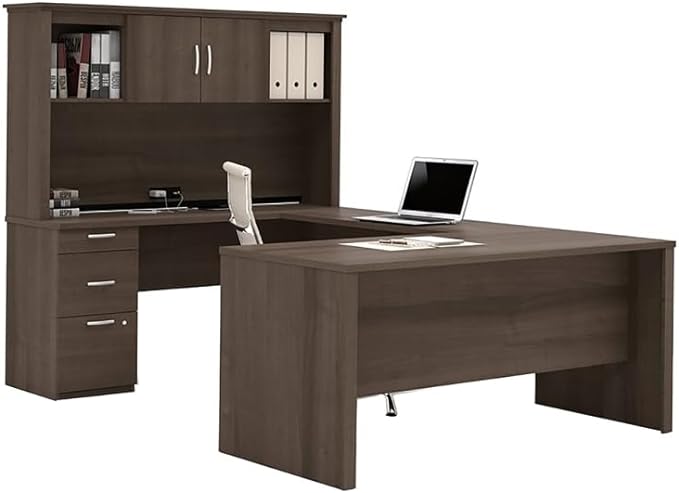 66" W x 95.5" D Modern Contemporary U-Shaped Wood Computer Desk with Hutch