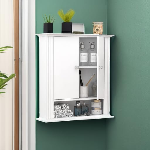 Wall Mounted Bathroom Medicine Cabinet with 2 Doors, Hanging Bathroom Wall Cabinet
