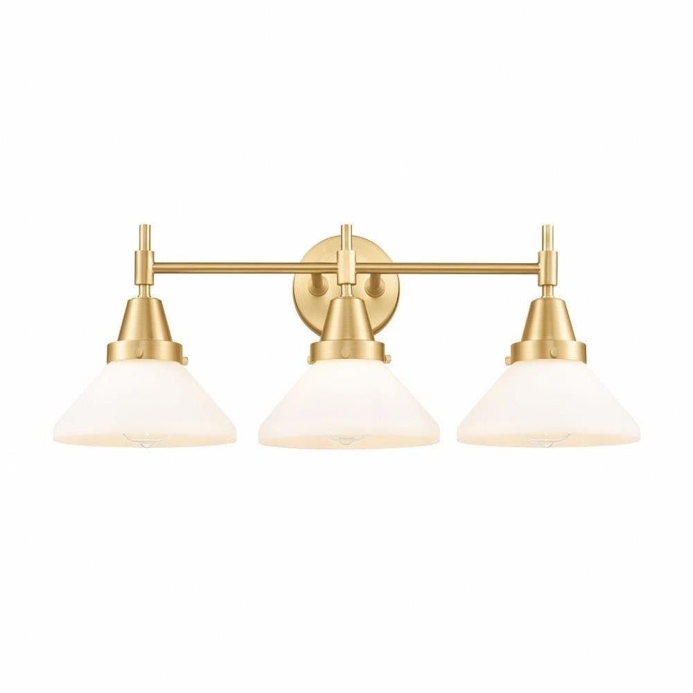 3 Light Bath Vanity-9.25 Inches Tall and 26 Inches Wide-Satin Gold Finish-Matte White Glass Color