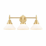 3 Light Bath Vanity-9.25 Inches Tall and 26 Inches Wide-Satin Gold Finish-Matte White Glass Color