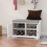 Shoe Storage Benches White Shoe Rack Bench with 2 Doors & Padded Seat Cushion in Grey Shoe