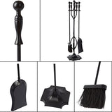 5 Pcs Fireplace Tools Sets Black Handle Wrought Iron Large Fire Tool Set