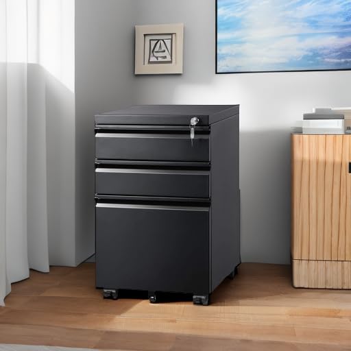 3 Drawer Mobile File Cabinet Under Desk Office, Fully Assembled Except Casters