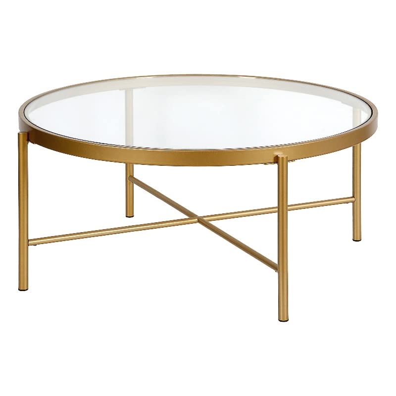 Duxbury 36'' Wide Round Coffee Table in Brass