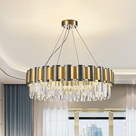 Luxurious Style Chrome 8 Bulbs Pendant Lighting Modern Crystal Drum Shaped Chandelier