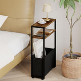 Narrow Side Table, Slim End Tables with Fabric Basket, Skinny Table for Small Spaces