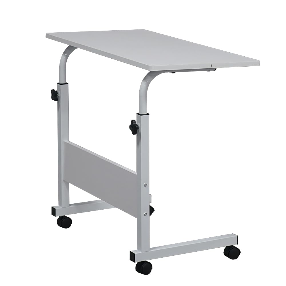 voqoomkl Standing Desk Adjustable Height, Mobile Stand Up Desk with Wheels Small Computer Desk Rolling Desk, Computer Desk White Standing Table Home Office Desks