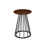 Vivv Modern Round Metal-Base Side Table, 16 Inch, Dark Walnut