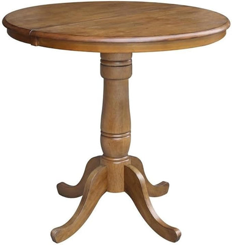 International Concepts 36" Round Top Pedestal Table with 12" Leaf-34.9" H-Dining or Counter Height, Pecan