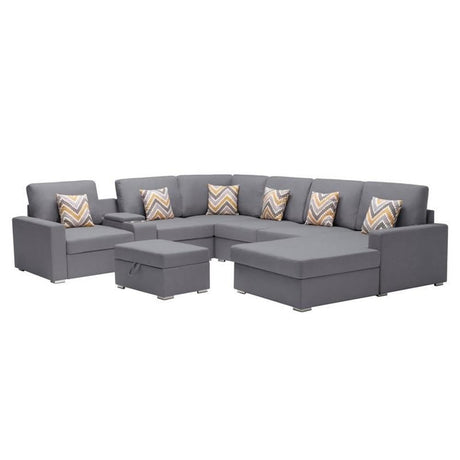 Nolan Gray Linen Fabric 8Pc Reversible Chaise Sectional Sofa