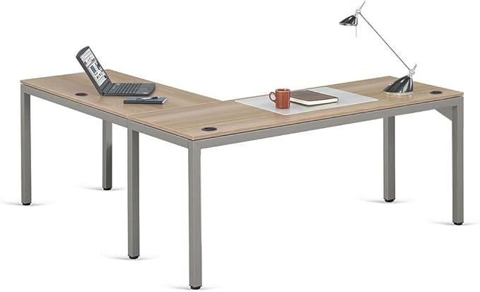 at Work Reversible L Shaped Desk 60" W Espresso Laminate Brushed Nickel