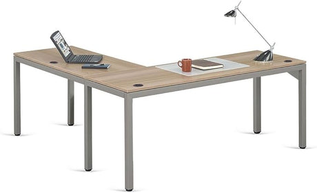 at Work Reversible L Shaped Desk 60" W Espresso Laminate Brushed Nickel