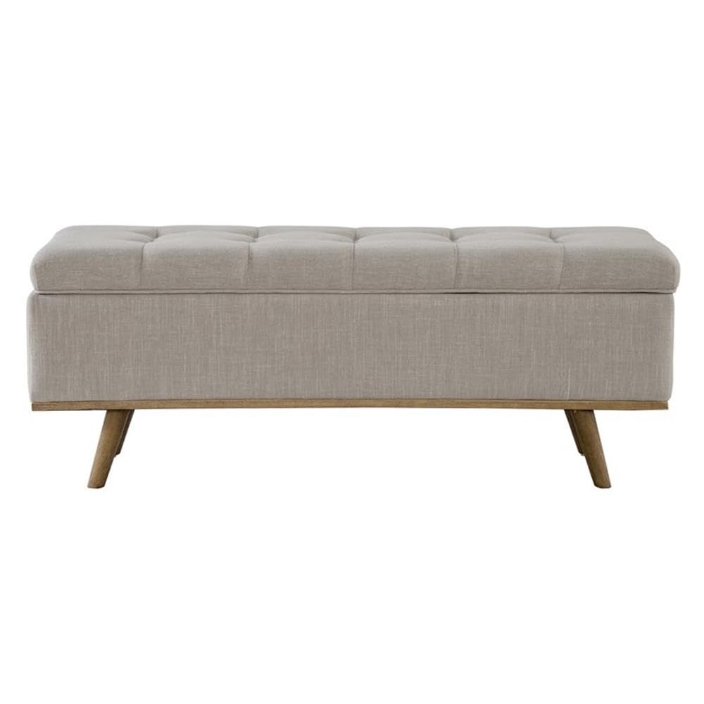 Stimpson Solid Wood and Fabric Storage Bench in French Beige