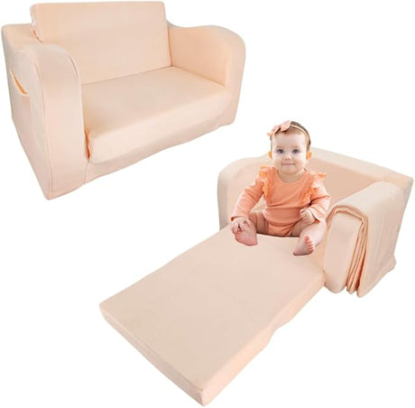 Kids Foam Couch with Blanket, Pre-Assembled Toddlers 2-in-1 Convertible Sofa