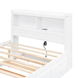 Size Daybed with Storage Headboard, Trundle and 2 Drawers, Built-in USB Plugs, Full Bed