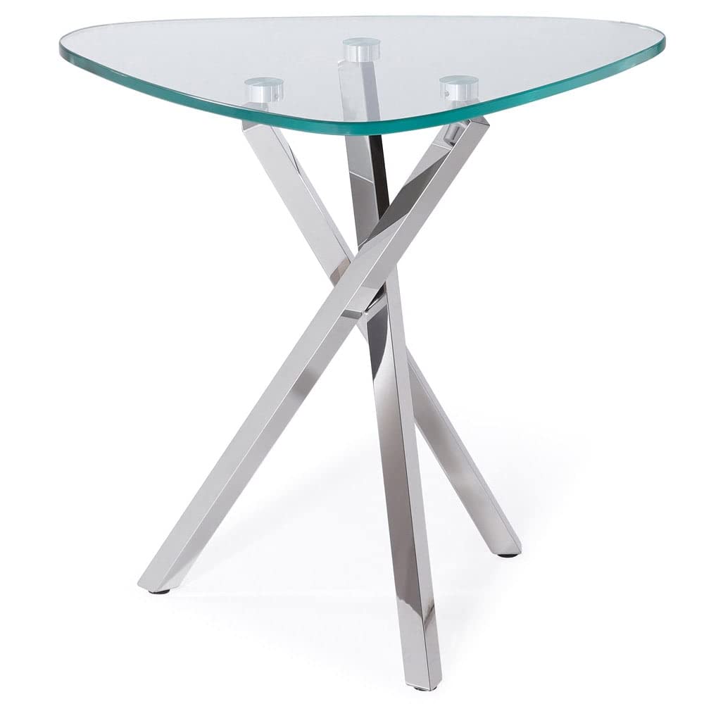 Modern Cortez End Table - Clear Glass with Polished Stainless Steel Base