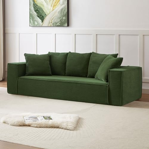 Corduroy Sofa with 5 Matching Cushions for Modern Living Room 3-Seater Sofa