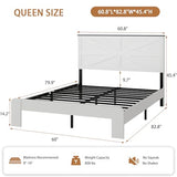 Queen Size Farmhouse Wooden Bed Frame with Headboard - White