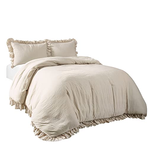 Reyna Ruffle Comforter Set - 3 Piece Cozy Ruffled Bedding - California King, Wheat