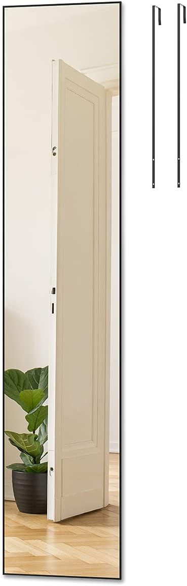 Large Door Mirror Full Length,65"x13.8" Black Long Mirror, Full Body Mirror,