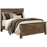 Queen Size Panel Bed with Headboard, Footboard, Platform, Wooden Slats in Wood, in