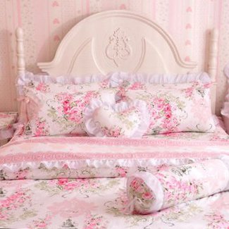 ,Romantic Flower Print Bedding Set,Floral Bed Set,Princess Lace Ruffle Duvet Cover King