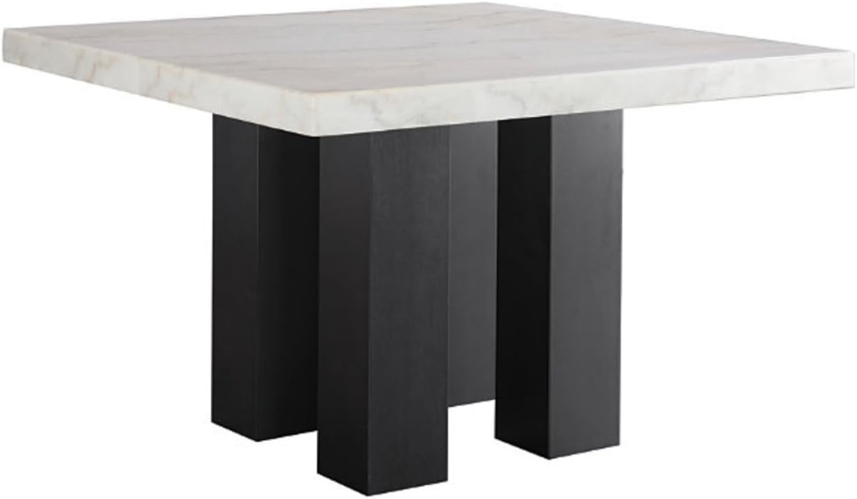 5-Piece Square Dining Set with White Faux Marble Top and Blue Upholstered Chairs