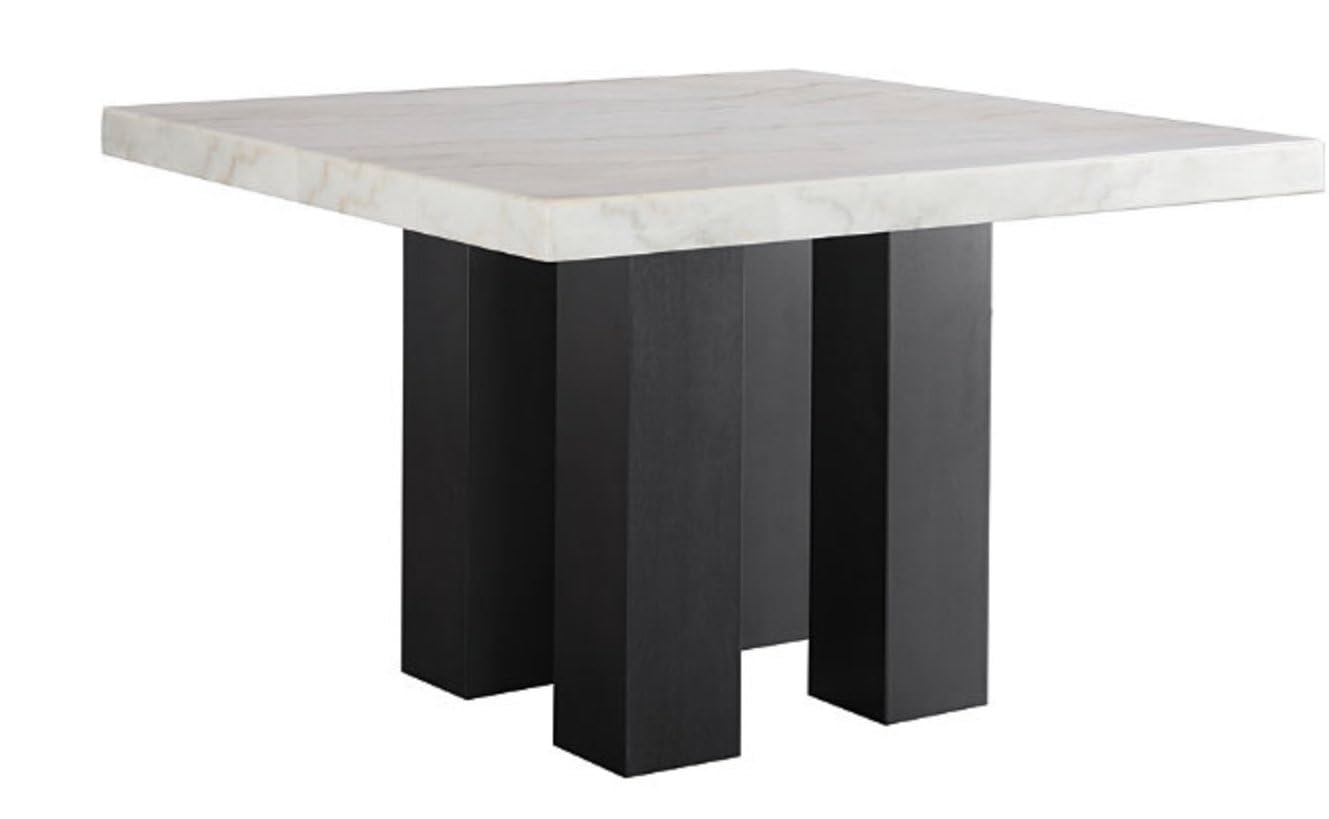 5-Piece Square Dining Set with White Faux Marble Top and Blue Upholstered Chairs