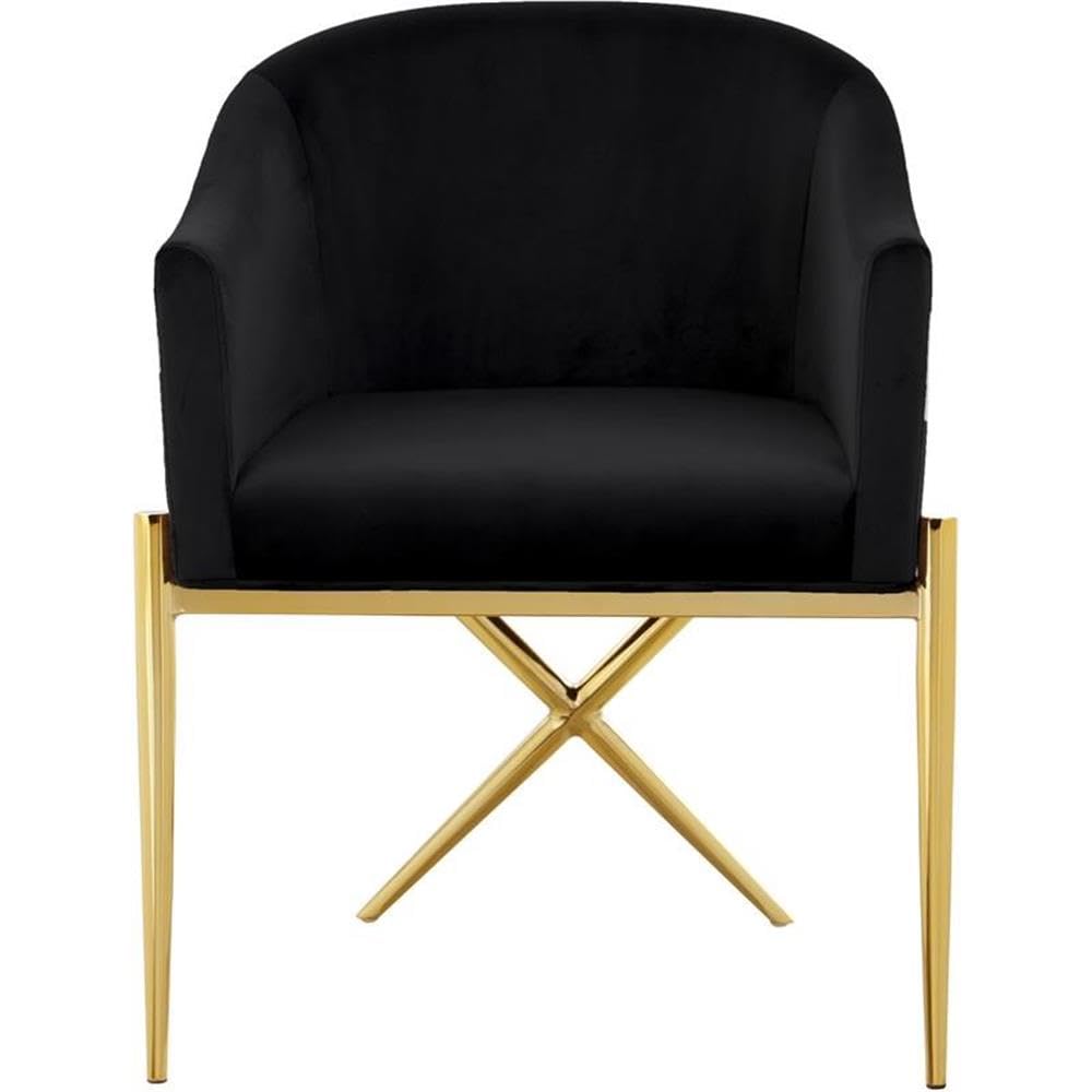 2 Piece Velvet Contemporary Dining Room Arm Chair Set with Gold Metal Legs