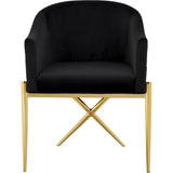 2 Piece Velvet Contemporary Dining Room Arm Chair Set with Gold Metal Legs