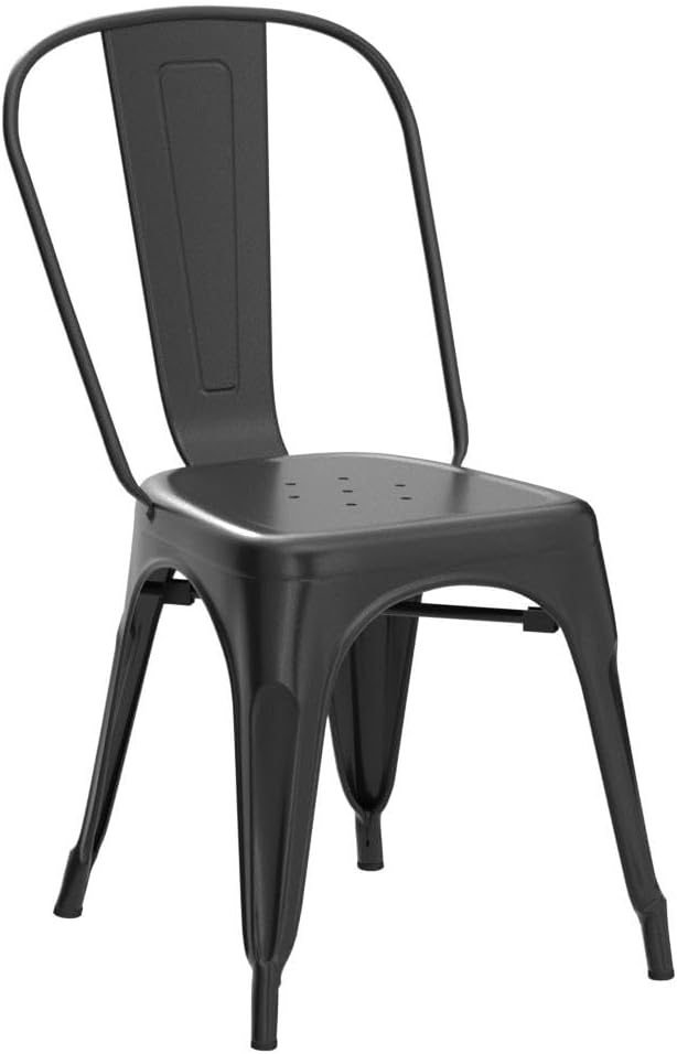 FDW Metal Dining Chairs Metal Chairs Patio Chair Seat Height Dining Room Kitchen Chair Tolix Restaurant Chairs Bar Stackable Chair Trattoria Metal Indoor Outdoor Chairs (Black)