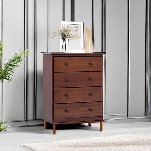 Modern Tall 4-Drawer Solid Wood Dresser Bedroom Storage Drawer Organizer Closet Hallway, 40 Inch, Walnut