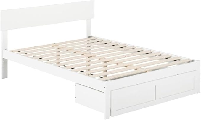 Solid Wood Full Bed with Foot Drawer in Walnut