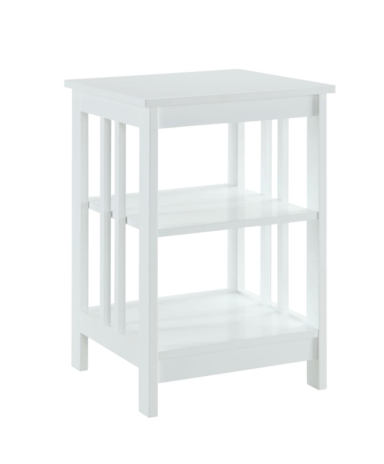 Mission End Table with Shelves, White