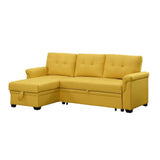 FurniFact Yellow Linen Reversible Sleeper Sectional Sofa Featuring Storage Chaise and Pull-Out Sleeper, Ideal for Living Rooms and Small Spaces