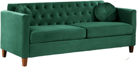 Soft Elegant High Density Foam 79.5'' Wide Emerald Green Velvet Living Room Tight Back Removable Cushion & Solid Wood Legs (S5536-5541) Sofas