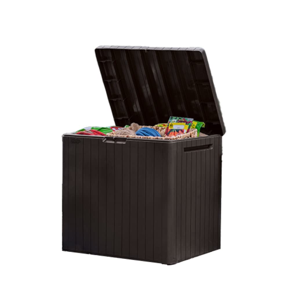 City 30 Gallon Resin Outdoor Storage Box and Patio Furniture Side Table for Pool and Garden Accessories