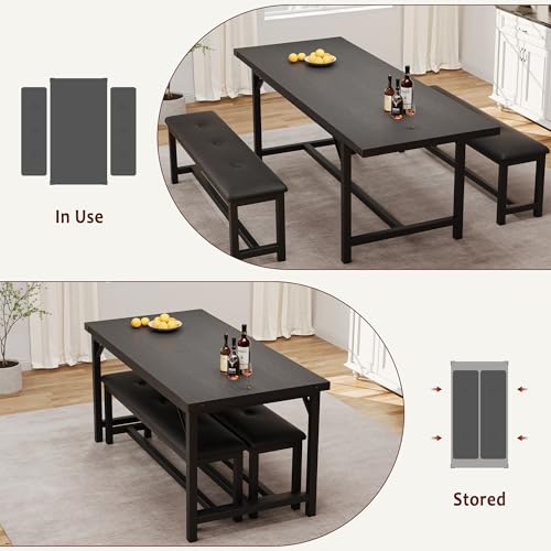 63" Extendable Dining Table Set with Upholstered Benches