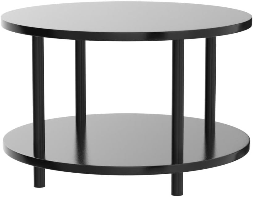 Small Round Coffee Table with Open Storage for Small Space, 23.5" Black 2-Tier Wooden