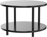 Small Round Coffee Table with Open Storage for Small Space, 23.5" Black 2-Tier Wooden