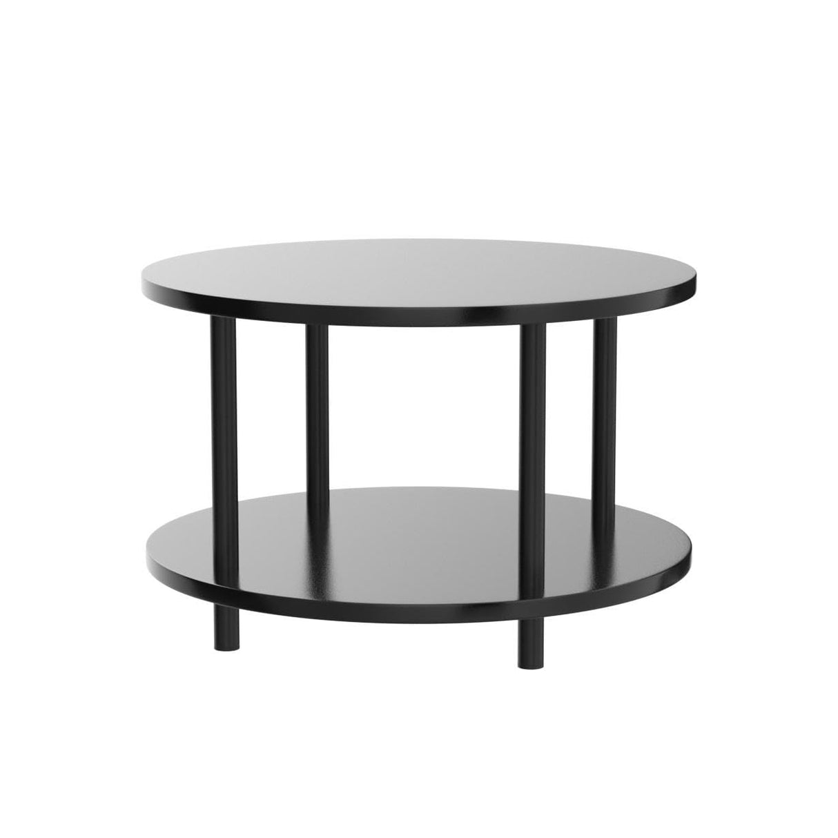 Small Round Coffee Table with Open Storage for Small Space, 23.5" Black 2-Tier Wooden