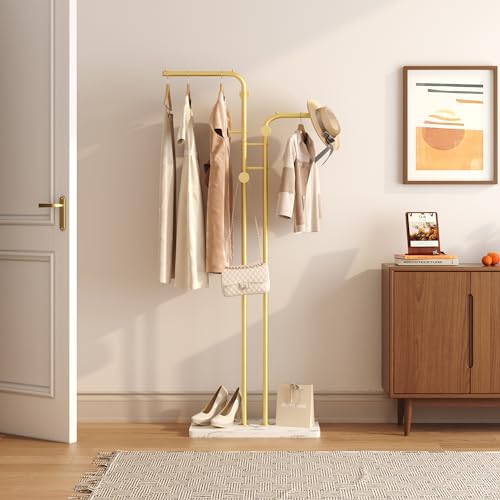 Coat Rack, Freestanding Metal Coat Racks, Double-pole Clothes Hat Stand with 5 Hooks