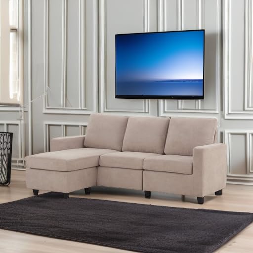L Shaped Couch with Linen Fabric,Convertible, Reversible Sectional Sofa