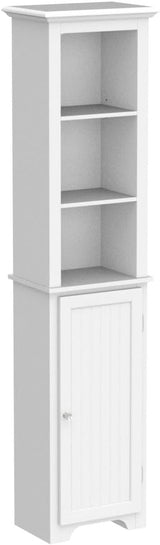 64" Freestanding Storage Cabinet, Bathroom Tall Silm Cabinet with Doors and Adjustable Shelves,